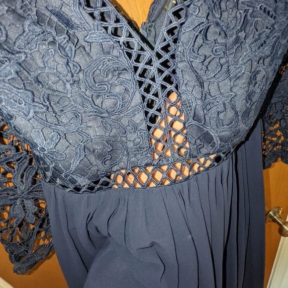 Lulu's Navy Crochet Sleeve Maxi Dress - Picture 6 of 9